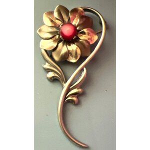 Kreisler 1940s Sterling Glass Moonstone Cabochon Brooch